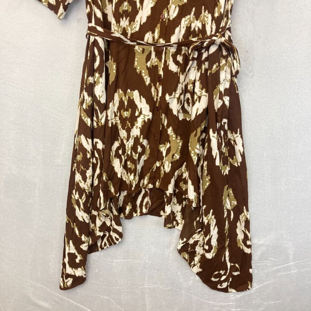 Ashley Stewart Belted Maxi Dress Women's 22/24 Brown Western Rodeo Sharkbite Hem - Picture 3 of 11